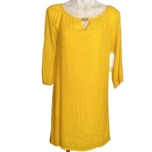 NWT Indigo Rose Women's Midi Dress Mustard Yellow Lined Gauzy Size Petite M